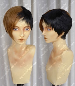 Youth Boy Half Brown and Half Black Daily Curly Cosplay Party Wig