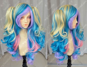 ZYR Ayamo Fashion Mix Rainbow Color Cosplay lolita Party Wig w/ Ponytails