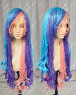 ZYR Ayamo Fashion Blue Mix Purple Mix Pink Color 80cm Curly Cosplay lolita Party Wig
