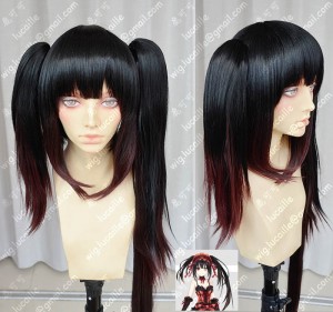 DATE A LIVE Tokisaki Kurumi Black Gradient Brown Different Length Ponytails Style Cosplay Party Wig