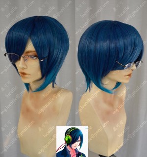 Meganebu! Yukiya Minabe Madonna Blue Short Cosplay Party Wig With Glasses