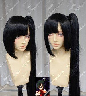BlazBlue Alter Memory Litichi Faye-Ling Black Ponytail Style Cospaly Party Wig