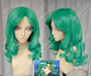 Sailor Moon Sailor Neptune Michiru Kaioh Emerald Green 60cm Center Parting Curly Cosplay Party Wig