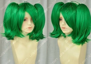 Macross Frontier Ranka Lee Summer Green Stay Hair Short Cosplay Party Wig /W Ponytails