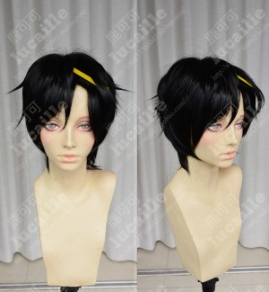 Kagerou Project Mekakucity Actors KISARAGI SHINTAROU Black Short Cosplay Party Wig With Yellow Hairpin