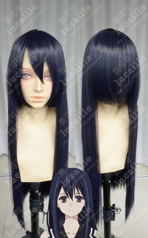 Brynhildr in the Darkness Kuroha Neko Black Mix Blue 80cm Straight Cosplay Party Wig