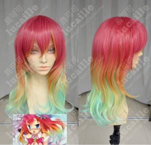 No Game No Life Stephanie Dola Top Red Rainbow Gradient Color 50cm Wavy Cosplay Party Wig