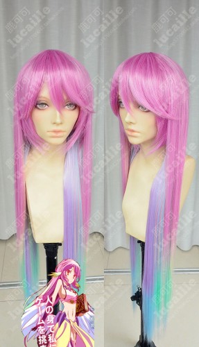 No Game No Life Jibril Jiburīru Top Cherry Pink Rainbow Gradient Color 100cm Straight Cosplay Party Wig