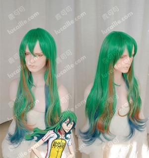 Yowamushi Pedal Yuusuke Makishima Green Gradient Gray Blue Mix Orange 50cm Curly Cosplay Party Wig
