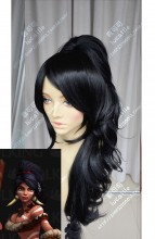 League of Legends Nidalee Black Curly Ponytail Cosplay Party Wig