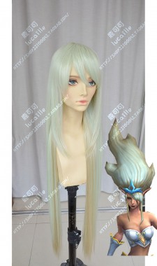 League of Legends Janna Darkseagreen Mix Burlywood 100cm Straight Cospaly Party Wig