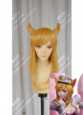 League of Legends Ahri the Nine-Tailed Fox Idol Style Orange Mix Gold 50cm Wavy Cospaly Party Wig