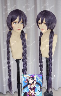 Love Live! Toujou Nozomi 100cm Purple Mix Gray Straight Braided Style Cosplay Party Wig