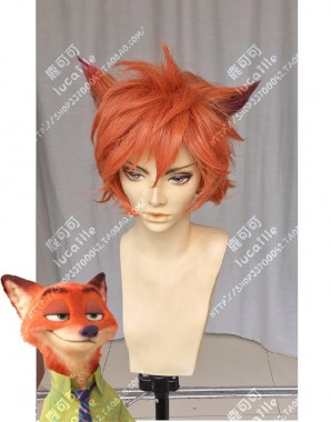 Zootopia Nick Wilde Orange With Burgundy Ear Style Short Cosplay Party Wig