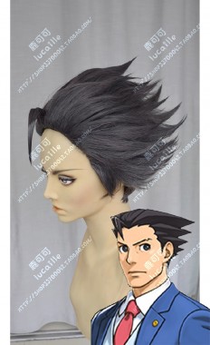 Ace Attorney Phoenix Wright Gray Mix Purple Fullback Style Short Cosplay Party Wig