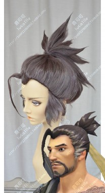 Overwatch Hanzo Rose Gray Ponytail Style Cosplay Party Wig