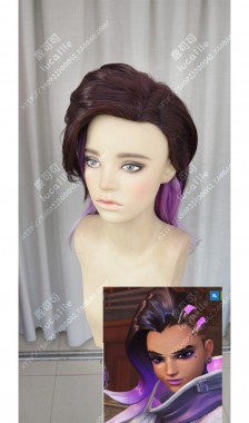Overwatch Sombra Red Brown Top Rose Dragee Down 40cm Cosplay Party Wig
