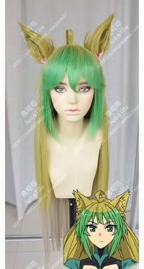 Fate/Apocrypha Archer of Red Atalanta Parrot Green Bang Antique Gold Gradient Cream 100cm Straight Cat Ears Cosplay Party Wig