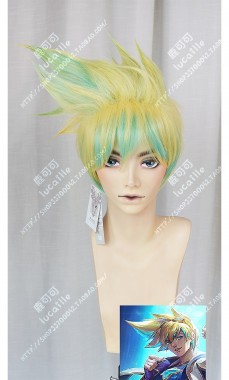 League of Legends Ezreal Star Guardian Skin Green Mix Golden Short Cosplay Party Wig