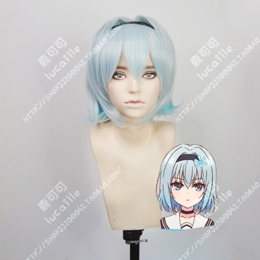 The Ryuo's Work is Never Done! Ginko Sora Sky Blue Mix Aqua Green Short Cosplay Party Wig