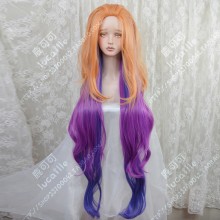 League of Legends Zoe FullBack Style Orange Top Purple Middle Blue Down 120cm Curly Cosplay Party Wig