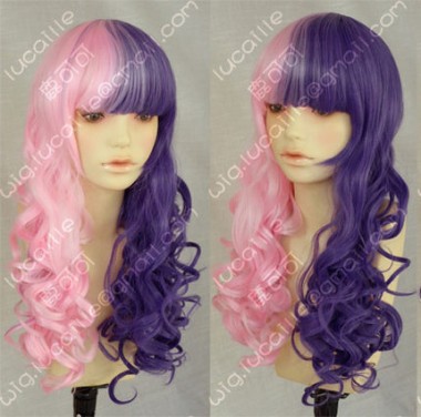 Ayamo Style Tokyo Fashion Half Pink Half Purple 70cm Curly Cosplay Party Wig