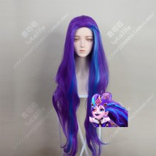 League of Legends Zoe Star Guardian Skin Purple Mix Blue 100cm Center Parting Curly Cosplay Party Wig