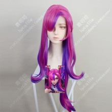 League of Legends Xayah Star Guardian Skin Pink Gradient Purple Center Parting 80cm Cosplay Party Wig